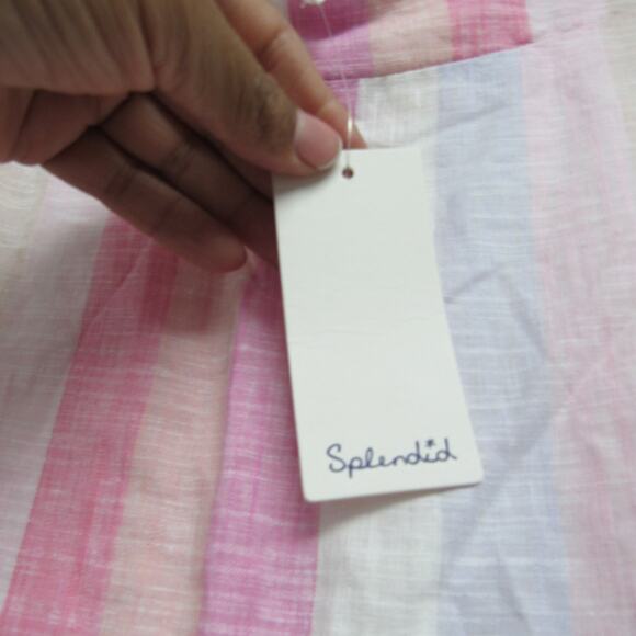 Splendid Pink Pastel Striped Linen Blend Sunset Pull On Medium Maxi Skirt NEW - Picture 6 of 8